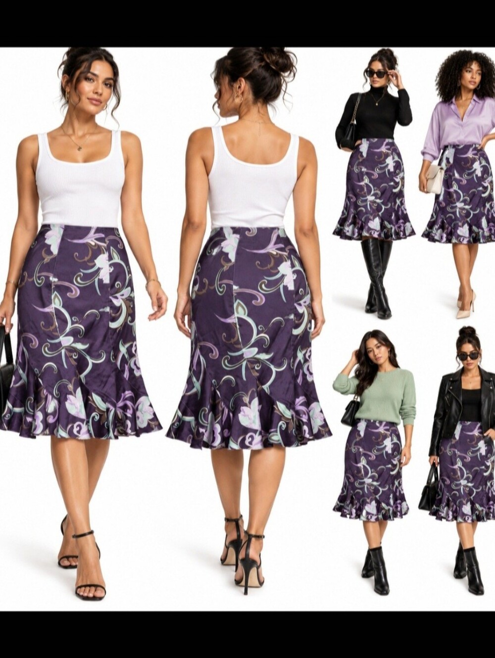 NWT Lillie Rubin 100% Silk Floral Flounce Hem Skirt Vintage Y2K Made in USA
